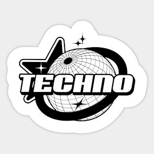 TECHNO  - Y2K Grid Globe Stars (black) Sticker